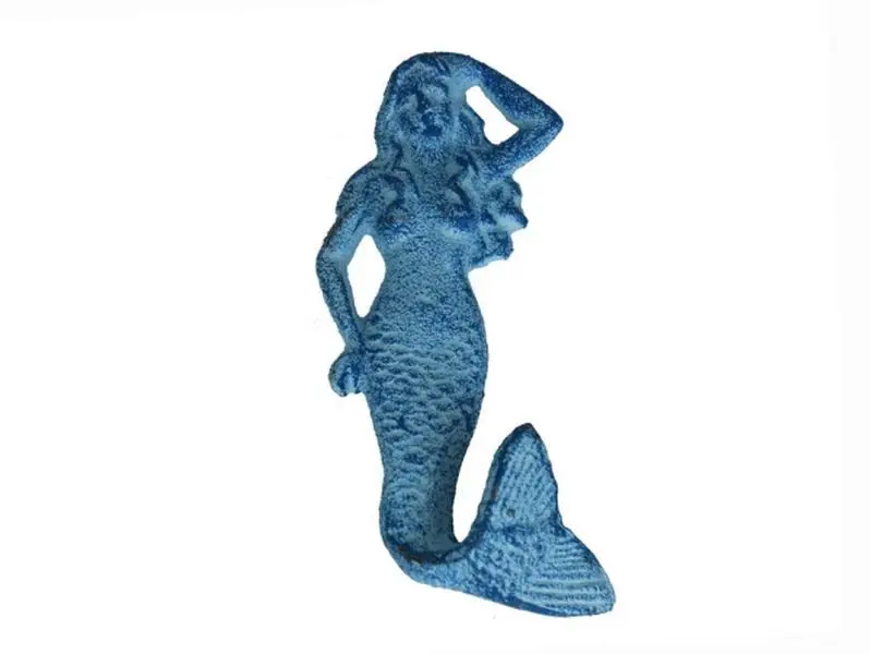 212 MAIN Mountable Cast Iron Mermaid Hook - 6 in. Rustic Dark Blue Whitewashed Decorative Organizer Hook & Rail, Home Hanging Solution for Room Decor, Organizer Hooks & Rails