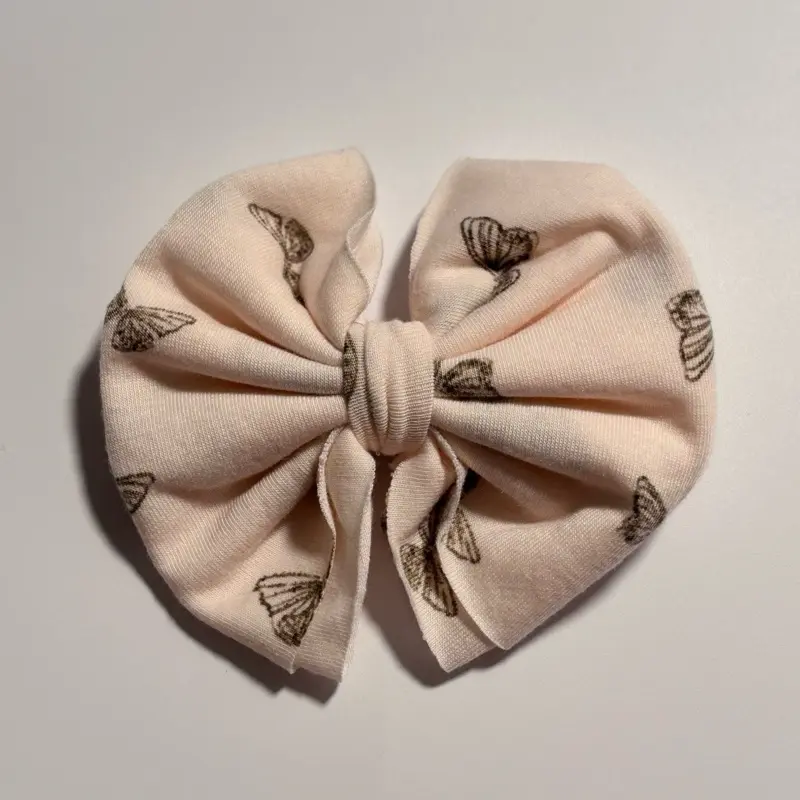 Butterfly Clip on Bow - Pink Fabric Bow with Butterfly Designs on Clip