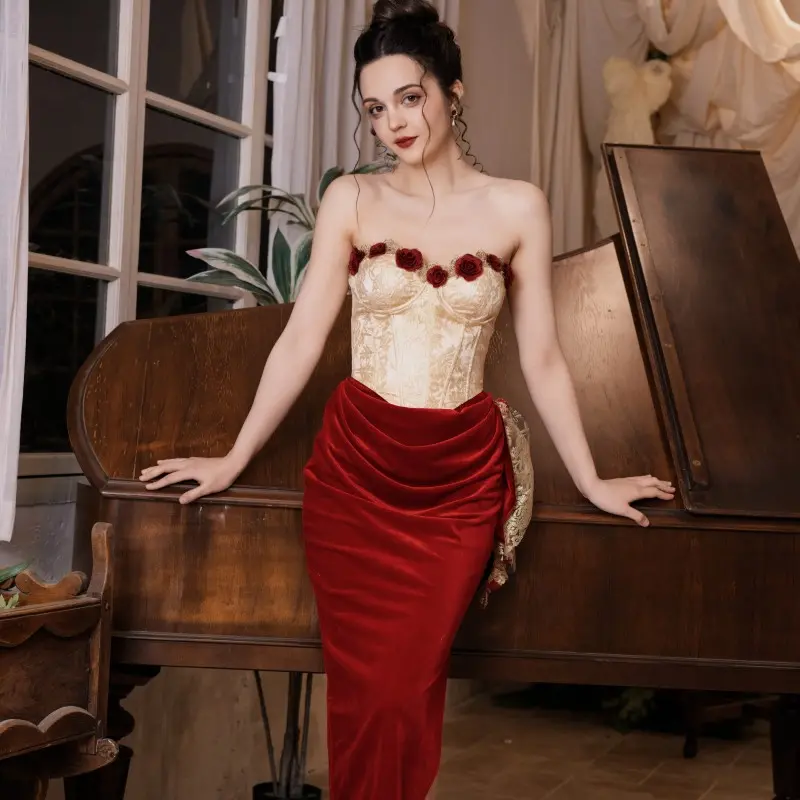 Spanish Wild Rosa Corset Dress-LuminaVenus Dresses Corset Dress Formal Womenswear Evening Workwear birthday dresses charistmas dress elegant outfits Casual  Red Minimalist