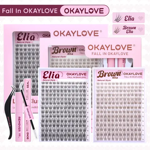 OKAYLOVE Brown Elia Clusters Lashes Kit - CD Curl Cross Cosmetic Eyelash Extensions, Lightweight DIY At-Home Nature-Infused Set, Realistic Look for Natural Makeup Enthusiasts, Girl Gifts #sohochic