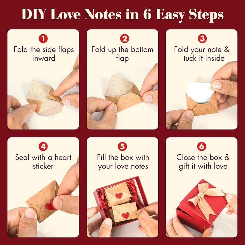 DIY Love Notes Box - Mini Blank Cards & Envelopes for Him Her - Cute Valentine’s Day Anniversary Gift for Boyfriend Valentine's Day