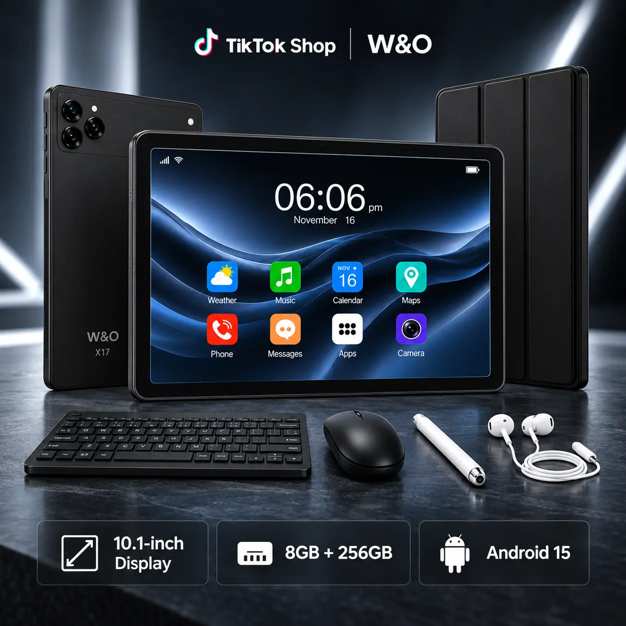 11-inch 2026 Android 15 Tablet with 4+8GB RAM, 256GB Expandable Storage, 10000mAh Long-Lasting Battery, Large HD Screen, 5G WiFi, Portable Device with Keyboard, Mouse, Case, Stylus, Dual Camera for Work