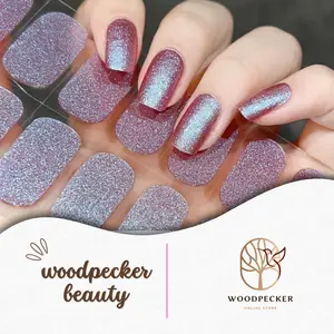 Woodpecker Beauty | Semi Cured Gel Nail Stickers | 22 Pcs | UV Light Required | French Style & Glitter Options | Salon Quality | Easy DIY Application | Long Lasting