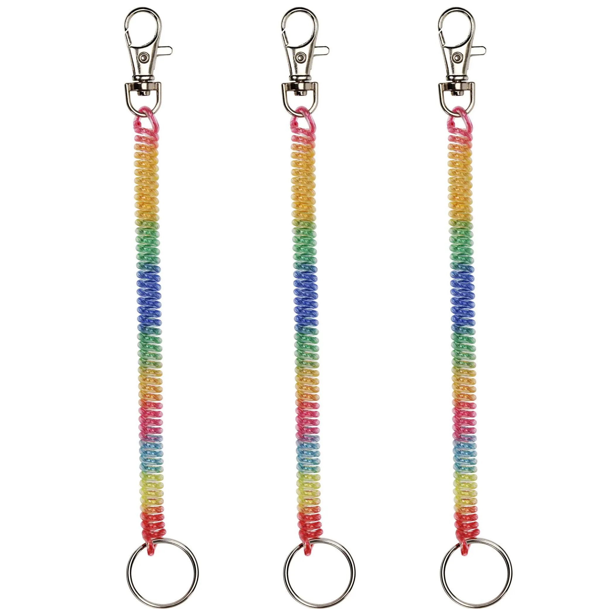 7 inch Retractable Spiral Spring Coil Keychain Theftproof Anti-Lost Stretch Cord with Metal Lobster Clasp for Keys Wallet Cellphone and Other Important Item 3Pcs (Colorful)