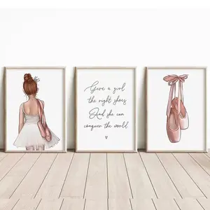 3pcs Set Ballet Girl Wall Art Poster, Room Canvas Painting, Dance Shoes Print, Nordic Style Girls Bedroom Unframed Decor