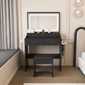 Bellemave  New Large Mirror Vanity Desk for Bed room , Modern Makeup Vanity Set with Power Outlet and Hair dryer holder, 5 Drawers , 3 Lighting Color Adjustable Dressing Table for Bedroom