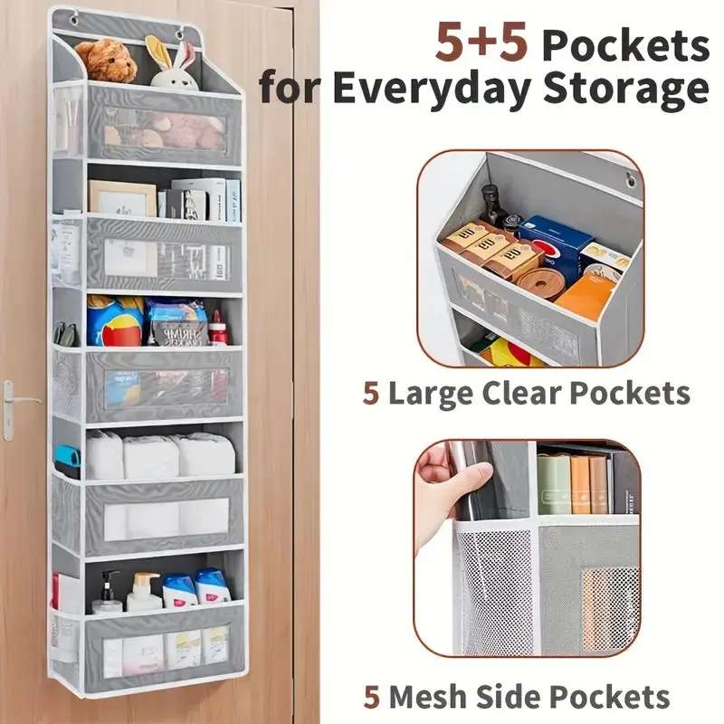 Over-the-Door Hanging Organizer with 5 Large Pockets | High-Capacity 60 lb Storage Bag | Space-Saving Bedroom/Bathroom/Closet/Dorm Organizer | Back-to-School Essentials, No Tools Required, Premium Non-Woven Pantry & Kitchen Storage