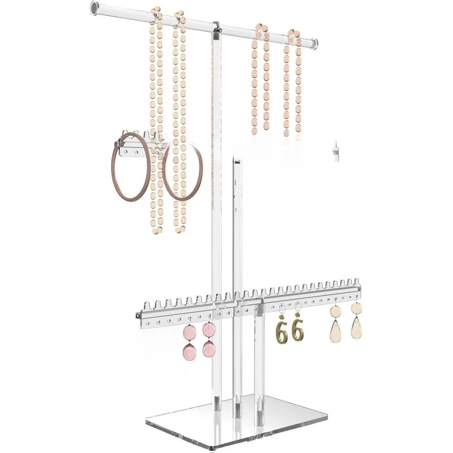 Premium Jewelry Stand - Clear 3-Tier Acrylic Organizer with 48 Earring Holes, Ideal for Boxes, Mother & Bracelet/Bangles Stand Gift Vanity
