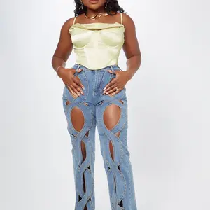 All Access Hollowed Jeans Casual  Pocket Patchwork