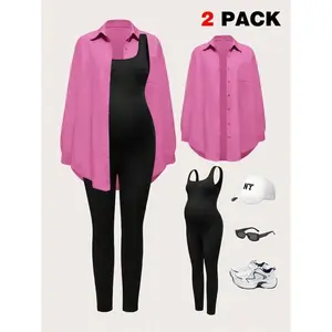 2pcs Maternity Solid Color Sleeveless Jumpsuit Set Pregnant Clothes Pregnancy Jumpsuit Pregnancy Outfit Maternity Clothes Maternity Outfits