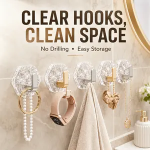 10-pack of self-adhesive hooks, hexagonal wave design, heavy-duty anti-stick, waterproof and rustproof, suitable for bathroom, kitchen, wardrobe, and home storage organizer installation.