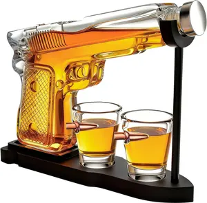 Whiskey Gun Decanter Set + 2 Bullet Glasses - Christmas Birthday Pistol Gifts for Men Who Have Everything, Whiskey Gifts for Men Dad, for Father, Husband, Boyfriend & Military Enthusiasts, Christmas