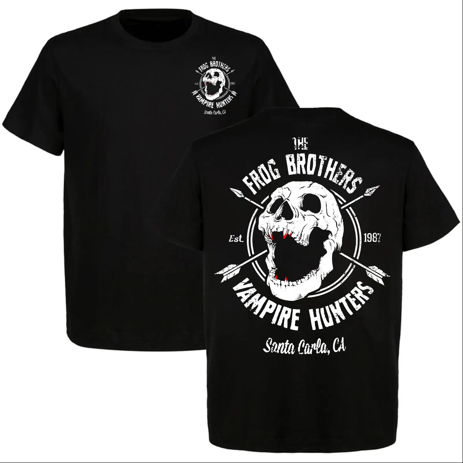 Edgar & Alan Frog Brothers Vampire Hunters T-Shirt – The Lost Boys 1987 Santa Carla Skull Graphic Tee, Retro Horror Movie Shirt