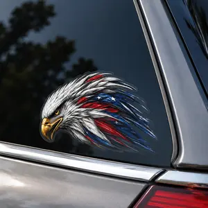 Patriotic Bald Eagle Head American Flag Car Decal - Window Bumper Sticker for Trucks, SUVs