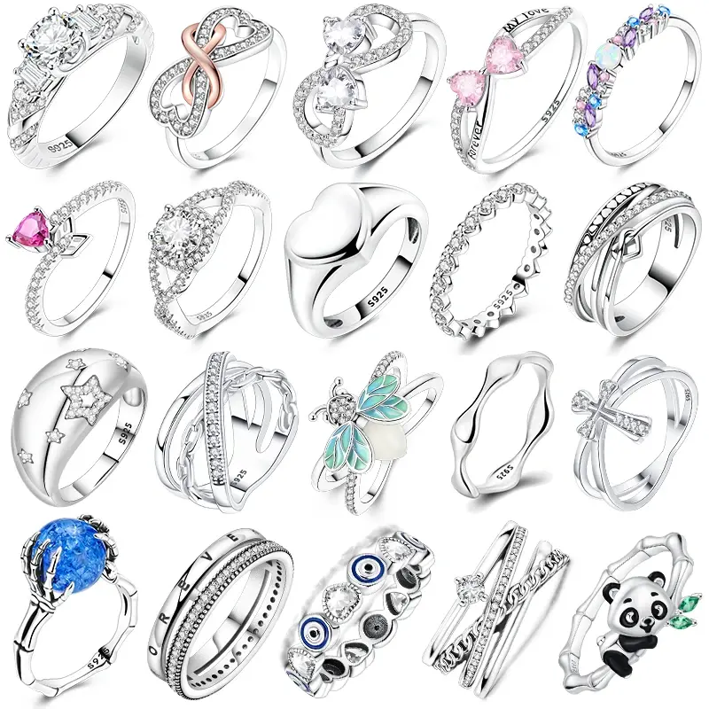 Original Romantic Heart-shaped White Zircon S Bowknot Rings 925 Sterling Silver  Women Jewelry Valentine's Day Birthday Gift