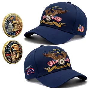 United States Navy 250th Anniversary Combo Embroidered  Classic Cap & Commemorative Coin, 4th Of July Patriotic Military Supporter Accessories For Men Women, Veteran Pride Wear, USA Freedom Celebration Gift | 240326.R3009.ID00
