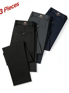 3-Pack Men's Business Casual Versatile Pants, High Stretch Wrinkle-Resistant No-Iron, Slim Fit Not Tight, Breathable Comfort, All-Season Wear, Superior Drape, Easy Care, Commute-Friendly, Trouser