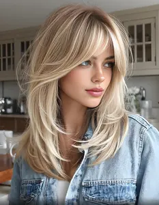 22 Inch Light Layered Straight Wig, Natural Daily Wear, Lightweight Design Suitable for Women, Stylish Hairstyle for Everyday Use, Layered Cut Wig