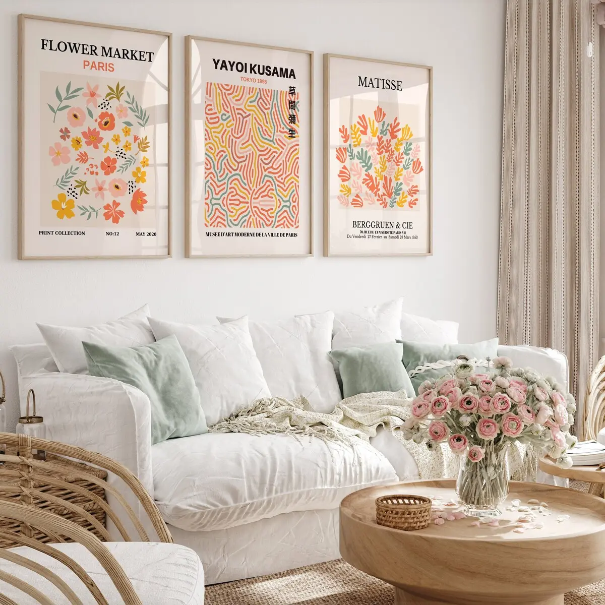 Wall Art Set of 3 Poster ,Matisse Print,Flower Market Poster,Yayoi Kusama Print Set,Gallery Wall Bundle,3 Piece Wall Art, Modern Wall Art