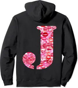 Back Print Only - Lipstick Kisses For Boyfriend Letter J Pullover Hoodie - Ciennaslay Shop 36B0D3B5PQL2