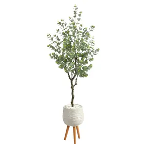 70” Eucalyptus Artificial Tree in White Planter with Stand