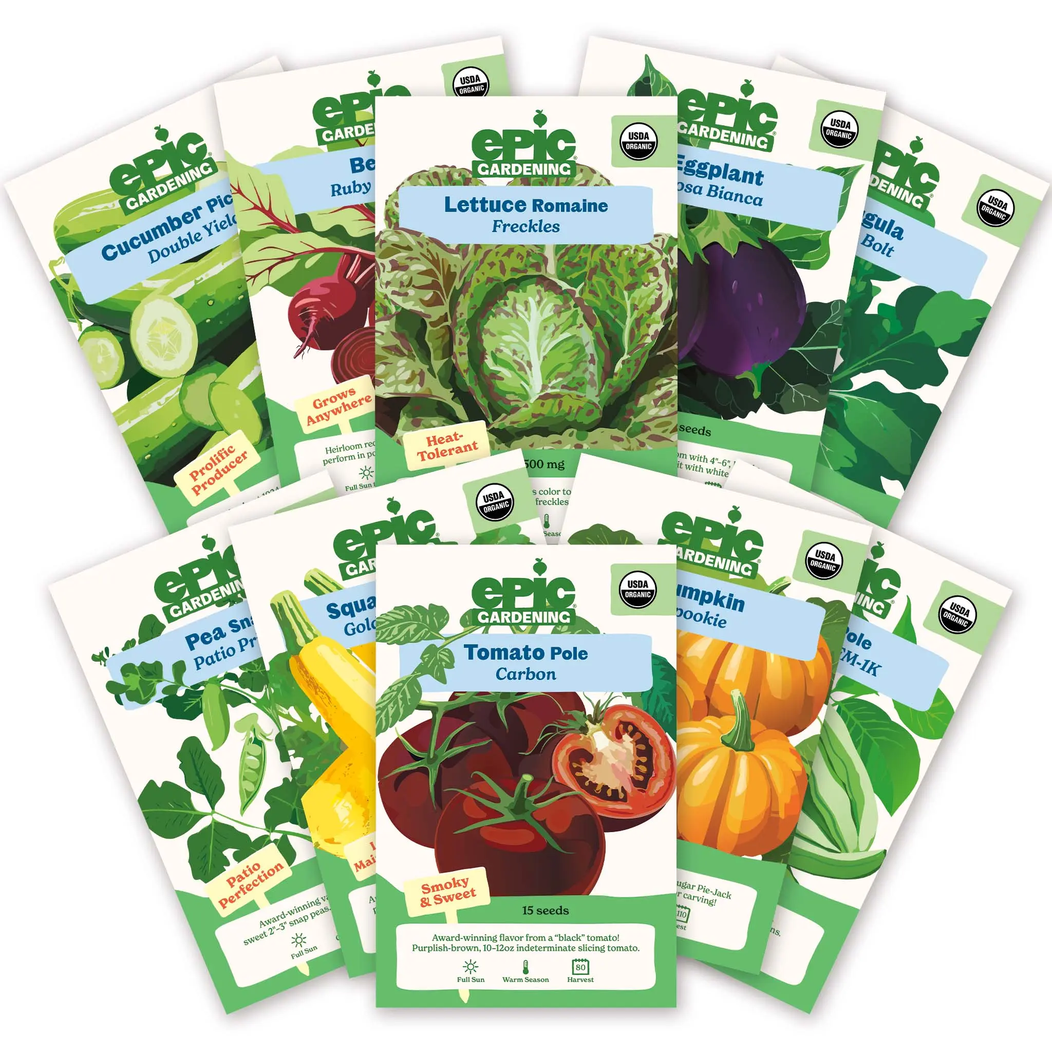 Organic Vegetable Garden Bundle, USDA Organic Veggie Seeds Kit for Harvesting Fresh Produce in Abundance