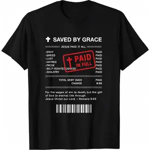 Christian Shirt - Jesus Paid It All Receipt Romans 6:23 Summer Casual Shortsleeve Cotton T-Shirt