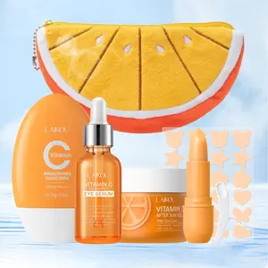 LAIKOU Vitamin C Complete Daily Care Set: Sunscreen, Eye Serum, After Sun Gel, Cover Pimple Patch, Lip Balm & Orange Bag for Daily & Travel Use, Portable & Convenient Travel Kit, Soothing After Sun & Daily Repair