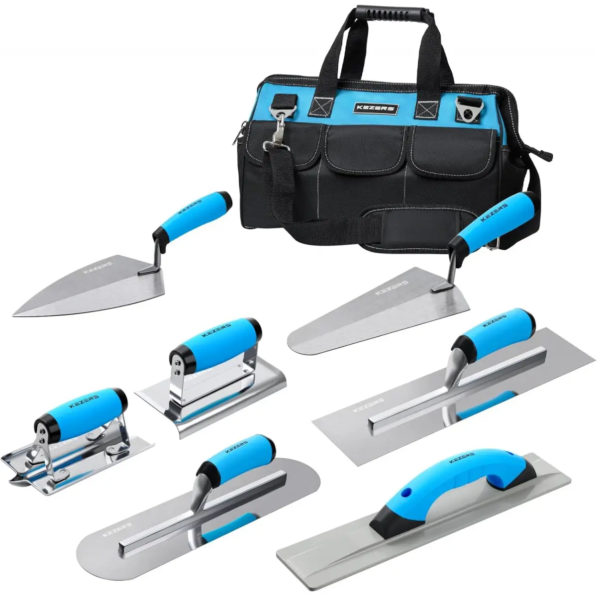 8-in-1 Concrete Finishing Tools Kit: Magnesium Float, Finishing & Pool Trowel, Gauging & Brick Trowel, Concrete Groover & Edger for Masonry, Stucco Repair & Bricklaying, All-In-One Solution