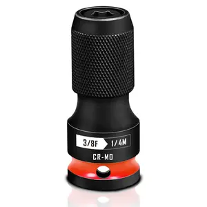 Quick Release Impact Bit Holders 3/8-Inch Square Drive to 1/4-Inch Hex Socket Adapter, CR-MO Steel, Red Hand Ratchets Versatile