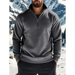 Men's Half - Zip Pullover with Contrast Lining - Stand - Up Collar, Ribbed Trim, Athletic Fit. Designed for All - Weather Performance in Outdoor Settings, Suitable for Alpine Hikes, Urban Commutes & Winter Training, Athletic Apparel.
