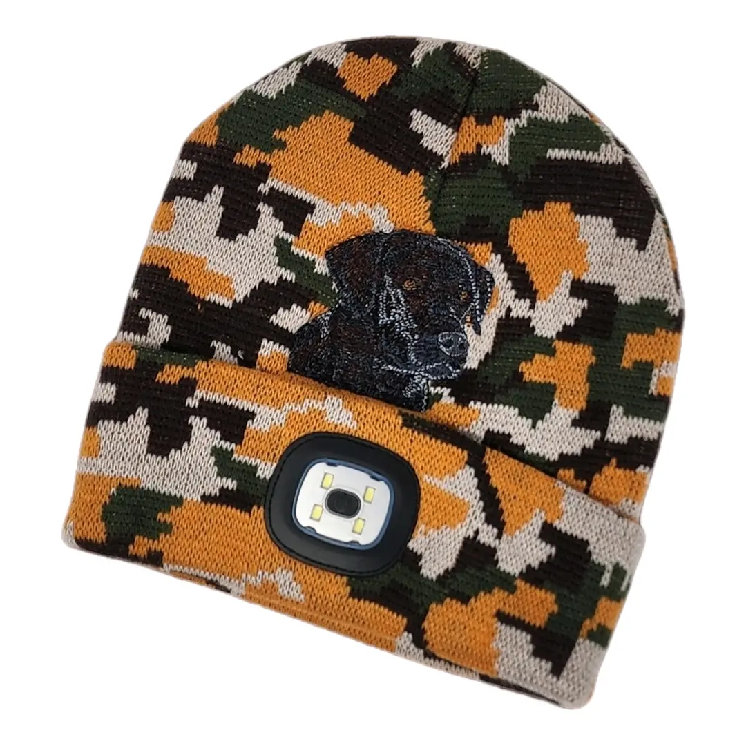 Black Lab Embroidered Rechargeable LED Knit Cuffed Beanie for Hunting, Camping, Walking, Hiking and Night Jogging