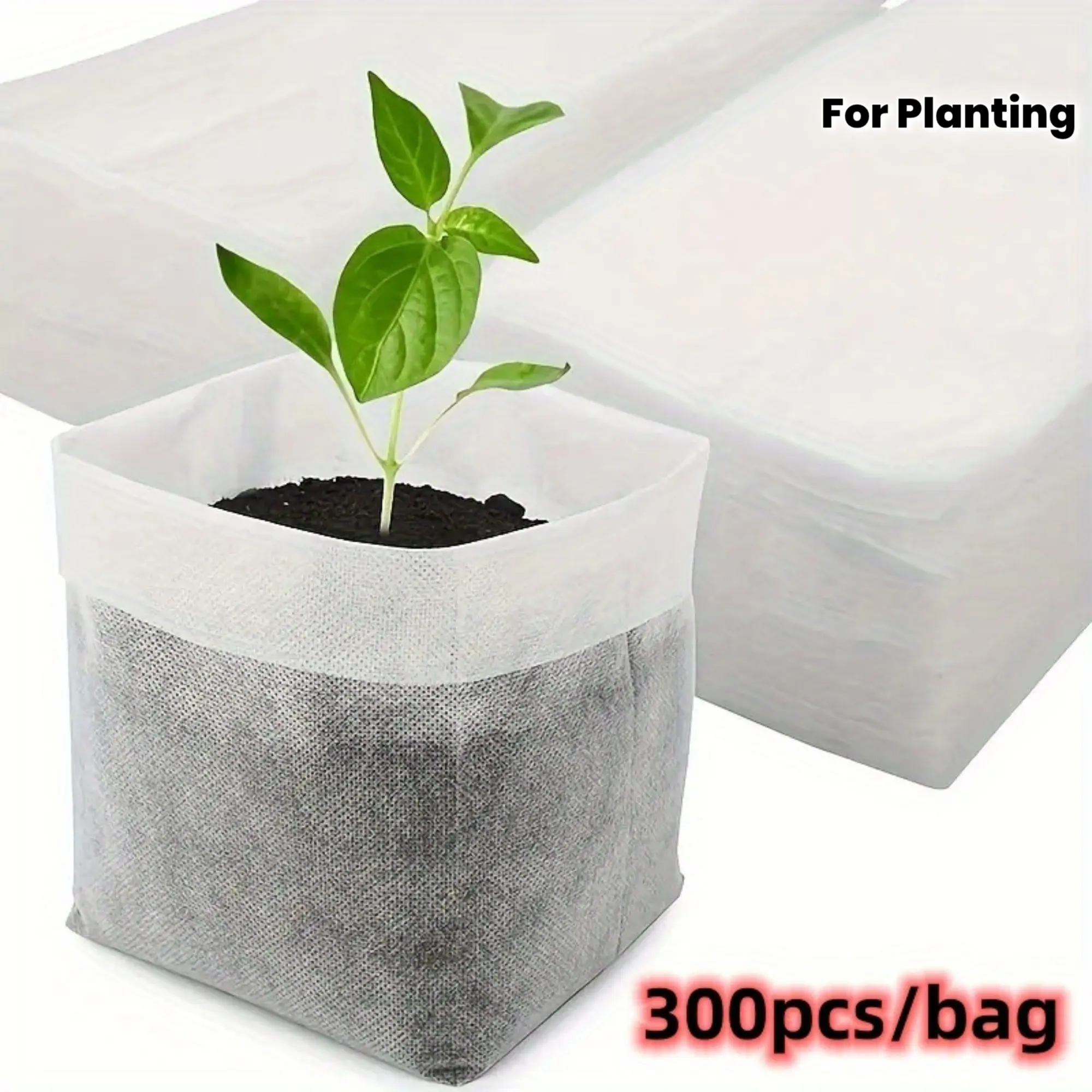 Bulk Pack Biodegradable Non-Woven Seedling Bags - 3.15x3.94 Inch Square Eco-Conscious Grow Garden Bags, 100/200/300 Count Horticultural Fabric Pots for Home & Garden Agricultural Transplanting Supplies, Eco-Conscious Garden Bags
