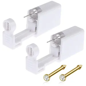 6Pcs Disposable Self Nose Piercing Gun Kit with Built-in Nose Studs and Clean Tools for Nose Cartilage Tragus Helix Piercing (Gold)