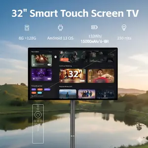 2026 Google EDLA 32" Portable TV, 8GB+128GB Smart Touchscreen, 15000mAh Battery, 1080P UHD Moveable Rolling TV for Home & Office FHD Tablet Touch Screen HD Bluetooth