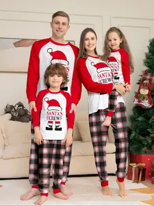 Plaid Santa's Crew Family Pajama Set, Christmas Holiday, Comfortable Skin-Friendly, Casual Home Wear