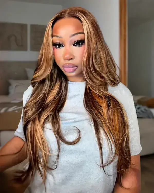 [live]Arabella 13x6 Three-Go Brown Ombre Highlights Glueless Wig Loose Body Wave With Drawstring 100% Human Hair Wig