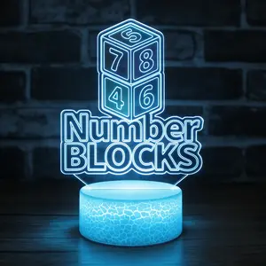 Numberblocks Kids' 3D Optical Illusion LED Night Light - Crackle Base 16-Color Touch Lamp for Bedroom Decor & Educational Gift
