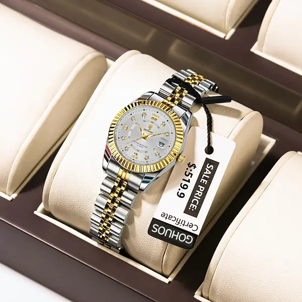 GOHOUS Women's Modern Casual Business Watch, Stainless Steel Analog Quartz Wristwatch with Week and Date Display, Green Dial