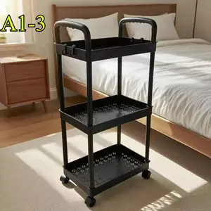 5-Tier/4-Tier/3-Tier Heavy-Duty Plastic Rolling Storage Cabinet with 4-Wheel Mobility and White/Black Frame - Space-Saving Storage Cart with Wheels