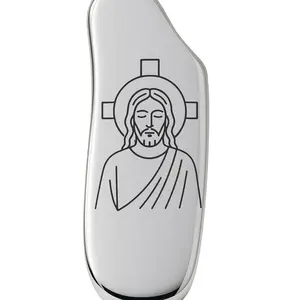 Engraved Jesus Lighter Case – Chrome Metal Sleeve for BIC Lighters Standard J6, Religious Gift, Christian Faith Accessory, Minimalist Sacred Heart Design