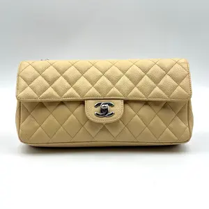 Pre-owned CHANEL Leather Shoulder Bags Caviar Quilted East West Flap Beige Clair