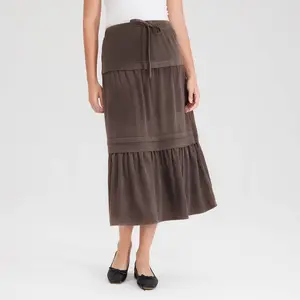 Women's Faux Suede Tiered Midi A-Line Skirt - Universal Thread Taupe L