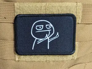 Double middle finger guy meme  2"x3" morale patch with hook and loop backing