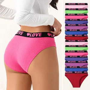 Hotcom Women's 14-Pack High-Rise Comfortable Casual Panties Set - Soft Breathable Knicker Boyshorts, Simple Style Fabric, Pink Letter Tape, Mixed Color Print, Everyday Wear Essential,summerwins