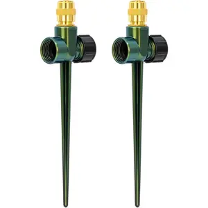 RESTMO 2 Pack Heavy-Duty Full-Metal Lawn Sprinkler for Yard with Durable Brass Nozzle, Premium Spike Base, 360° Large Area Coverage Lawn Sprinkler for Patio and Garden Irrigation