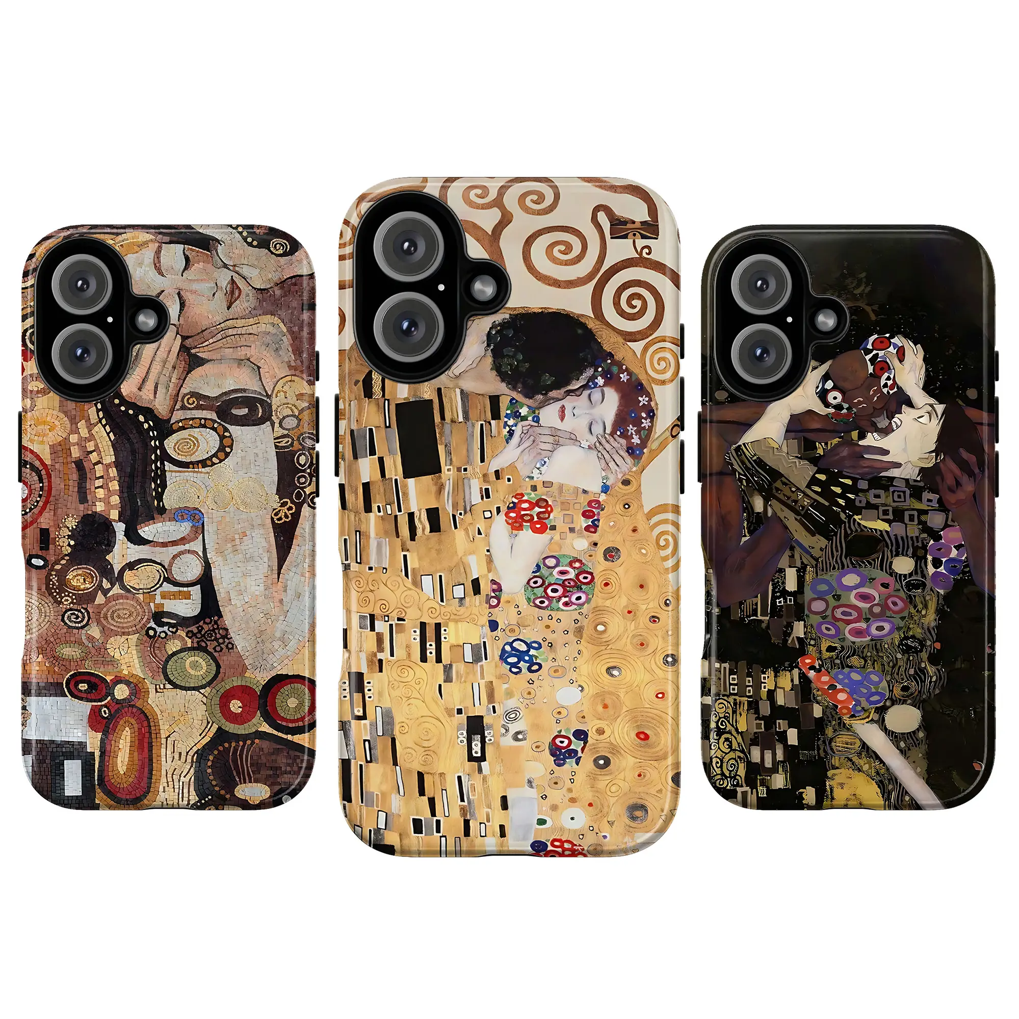 Gustav Klimt Phone Case – The Kiss Mosaic Art Painting Illustration, Vintage Art Nouveau Aesthetic Protective Cover for iPhone 11 12 13 14 15 16 17 Pro Max X XS & Samsung Galaxy S21–S25, Classic Art Lover Gift