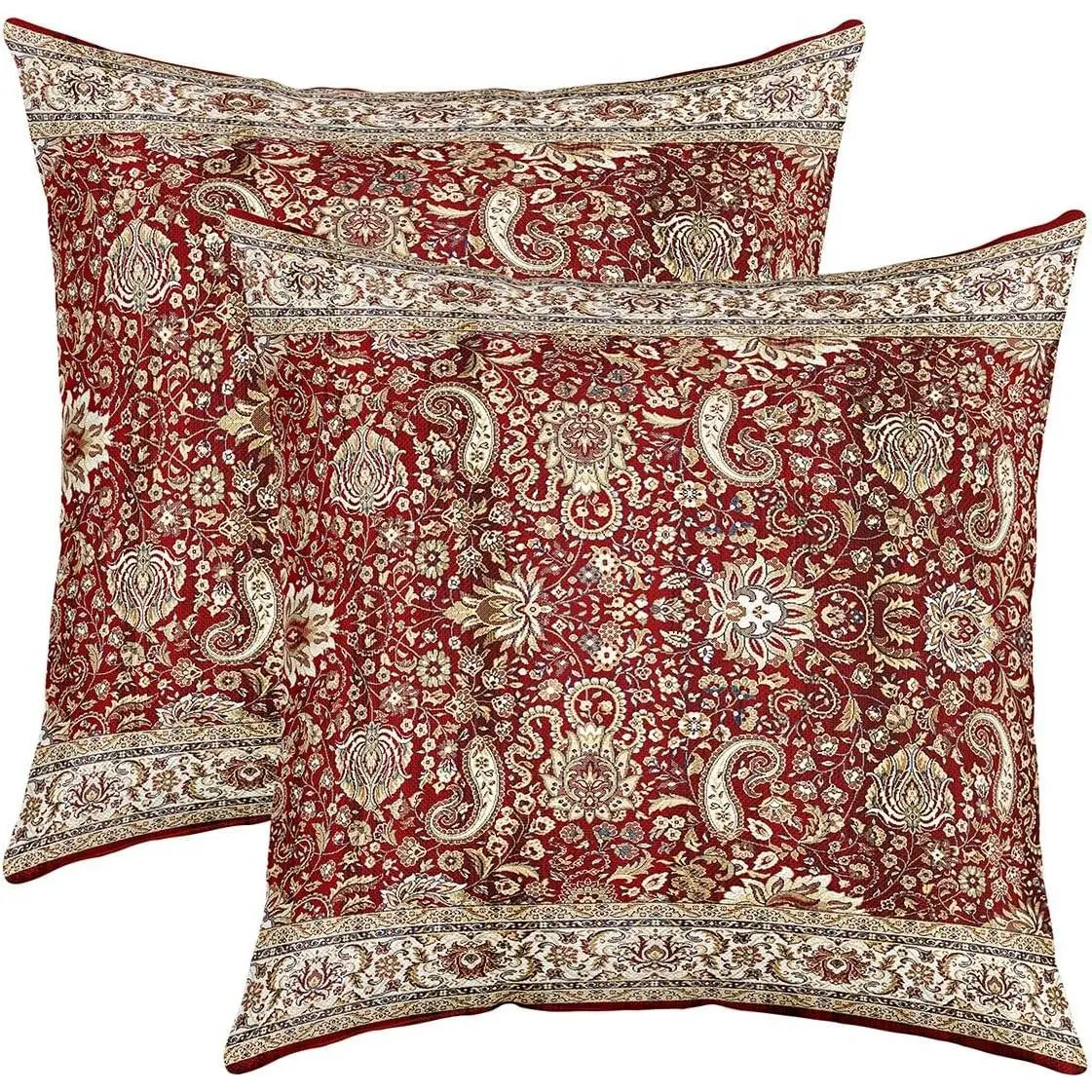 Paisley Throw Pillow Covers,Red Yellow Floral Pillow Covers Men Women,Boho Flowers Tribal Retro Fashion Cushion Covers Bohemian Damask Egyptian Decorative Pillow Covers