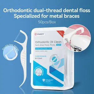 Orthodontic 2X Cleaning Dual-Line Floss Picks, 50-Count Travel Box – Safe for Braces, Gentle & Durable
