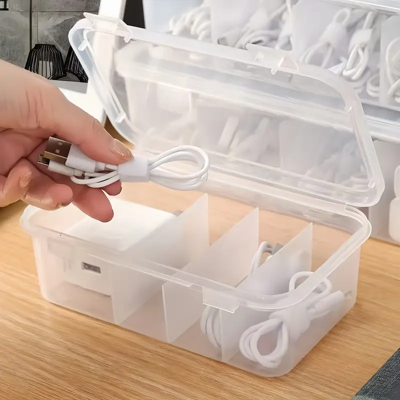 Large capacity cable management box with lid, 4-panel design desktop storage box, durable plastic material, suitable for desktop storage solutions in office and home scenarios, cable organizer